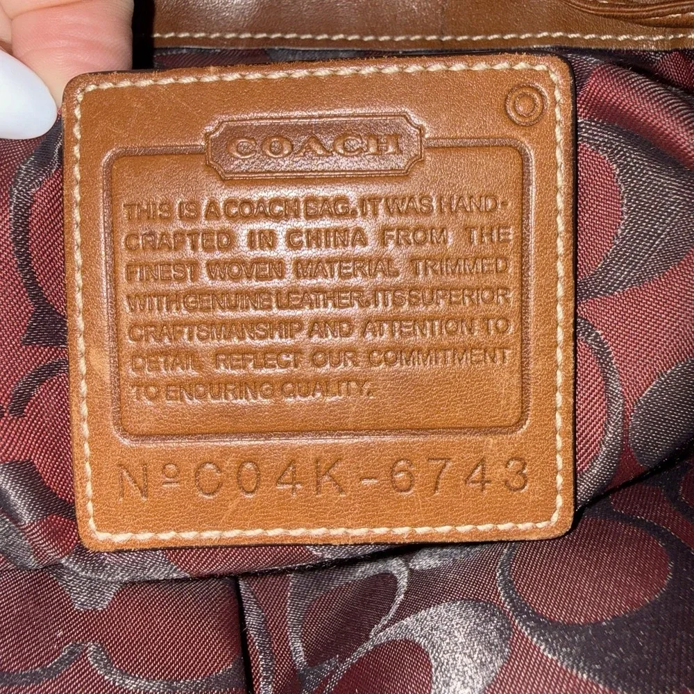 Vintage Coach Denim Blue Chambray Red Brown Leather Trim Backpack Purse 2004